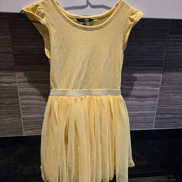 George Girls M (7/8) Yellow Tutu Dress Cap Sleeve Gold Sparkle Waistband - Picture 1 of 2